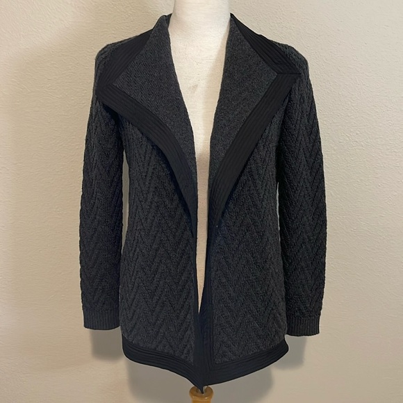 Lafayette 148 New York Jackets & Blazers - Lafayette 148 New York Charcoal Chevron Knit Open-Front Blazer